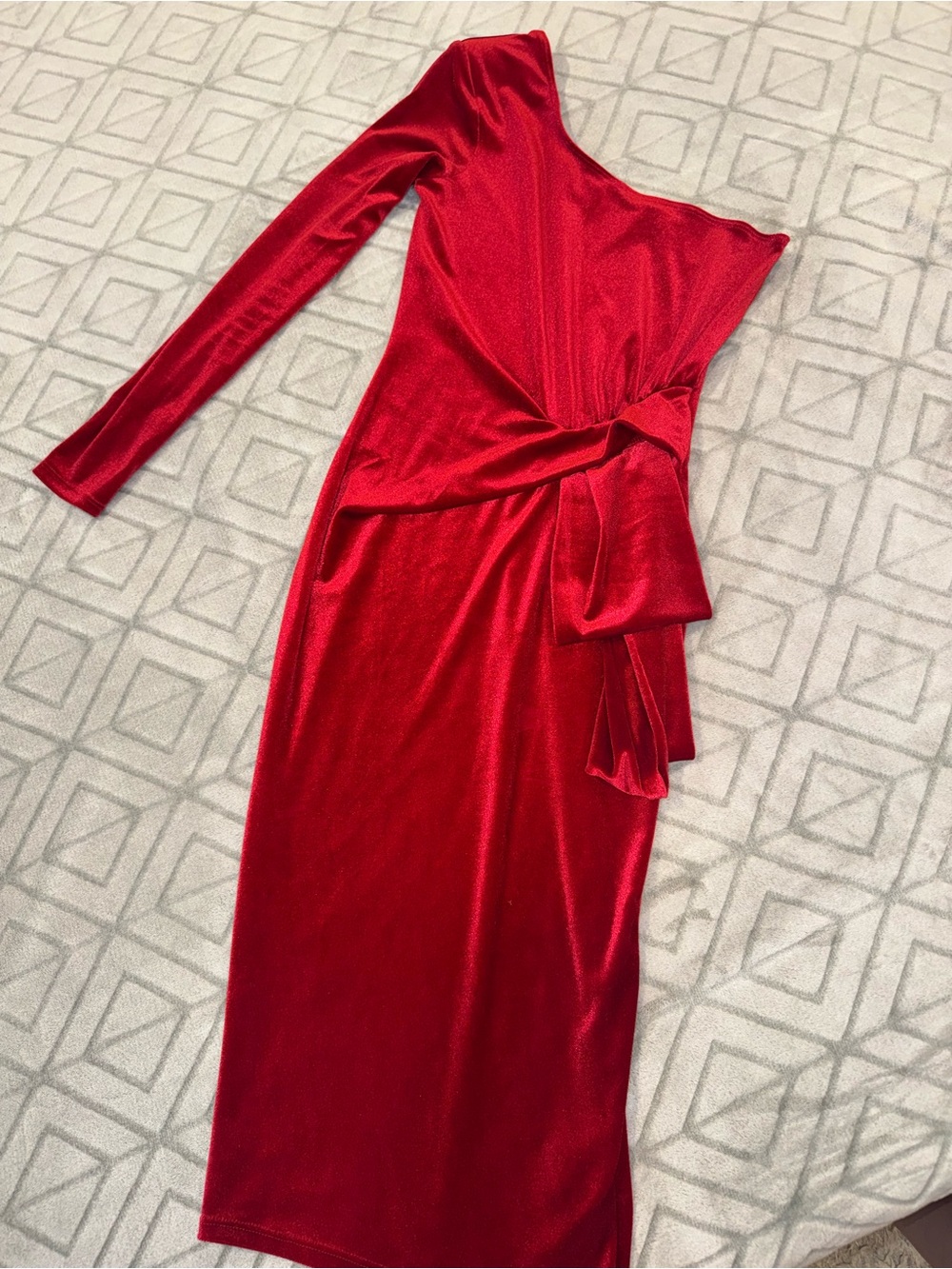 Fashion Nova Red One-Shoulder Knot-Accent Midi Dress